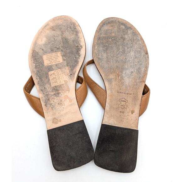 Tory Burch Classic Flip Flop Leather Sandals Women's Slip-On Brown Size US9M - Picture 6 of 11